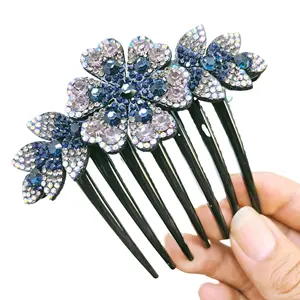 Flower Luxury Jewelry Design Hairpin Rhinestone Hair Barrette Clip Crystal Wedding Hair Comb for Bridal