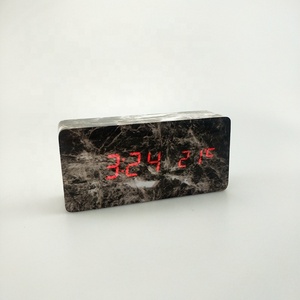 LED Desk Wood <strong>Clock</strong> <strong>with</strong> Voice Control <strong>Time</strong> <strong>Date</strong> Temperature Display Digital Table Wooden Griotte Alarm <strong>Clock</strong> Marble Surface - Product Image 4
