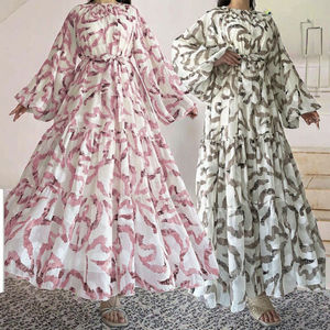 Women's Middle Eastern Muslim <b>Chiffon</b> Solid Long Sleeve Ankle Length <b>Abaya</b> Eid Autumn Fashion Elegant with Belt - Product Image 3