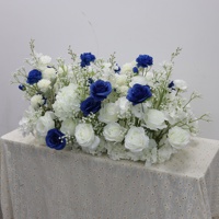 Rangkaian Bunga Artifisial Biru Dongker Putih, Dekorasi Bunga Palsu Hydrangea Mawar untuk Hiasan Tengah Meja Pernikahan