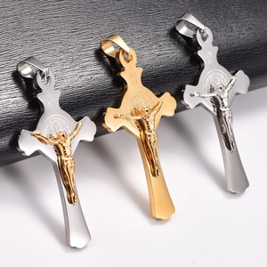 Collier pendentif croix de Jésus en acier inoxydable religieux pour femmes et hommes, chaîne avec breloques crucifix chrétien, bijoux amulette de foi en métal - Product Image 3
