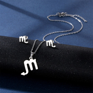12 Sternzeichen Edelstahl Halskette und Ohrringe <span class=keywords><strong>Set</strong></span> Beliebtes Widder- und Zwillingssymbol Anhänger Persönlicher Schmuck für Frauen und Männer - Product Image 5