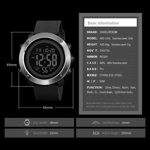 Montres-bracelets numériques à quartz <span class=keywords><strong>Skmei</strong></span> <span class=keywords><strong>1426</strong></span> 1416 Montre de sport Affichage LCD Montre numérique pour hommes 50m étanche - Product Image 6