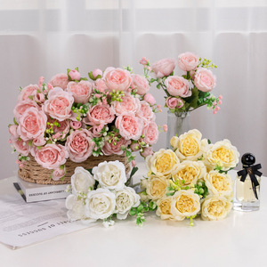 Ramo de peonías y rosas artificiales de seda, alta simulación, decoración para bodas y hogar - Product Image 1