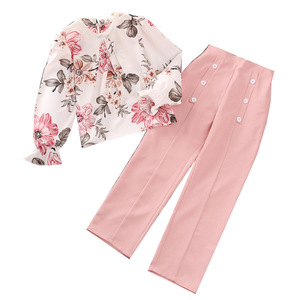 2024 filles printemps nouveauté 8-12 <span class=keywords><strong>ans</strong></span> porter imprimé à manches longues chemises et pantalons longs filles 2 pièces ensemble de vêtements - Product Image 1