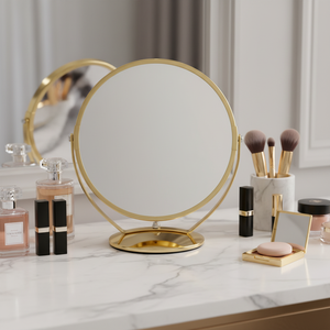 Yeni Sıcak Satış Ev Dekoratif Yurt Odası Sevimli Altın Renkli Küçük Metal Çerçeveli Büyüteçli Masaüstü Aynası 2x/3x/5x Büyütme Küçük Boy - Product Image 2