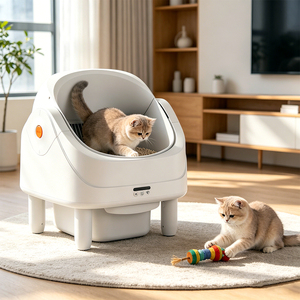 ห้องน้ำแมวอัตโนมัติแบบ OEM ดีไซน์วงรีเปิดโล่ง ป้องกันฝุ่น วัสดุ ABS ทนทาน - Product Image 1