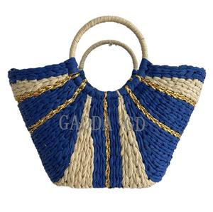 Sac fourre-tout décontracté en paille tressée avec deux poignées, grande capacité, doublure en coton, style bohème, sac de plage écologique pour femme - Product Image 2