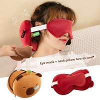 Oreiller de voyage 2-en-1 en coton PP avec masque de sommeil intégré, motif dessin animé mignon, réglable 11-30 cm, pour tous les âges