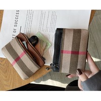 Dompet Kulit Asli Berkualitas Tinggi Dompet Kotak-kotak Klasik Dompet Penutup Ritsleting Tas Penyimpanan Dompet Koin Tempat Kartu Billetera