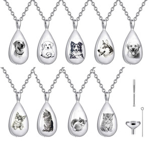 Kalung liontin baja tahan karat kremasi dipersonalisasi potret hewan peliharaan kalung guci air mata untuk abu dengan nama - Product Image 1