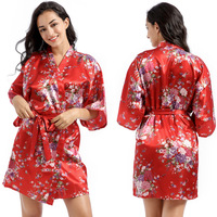 Peignoir de luxe en satin de soie pour femme, motif floral, robe de nuit, pyjama, vente en gros