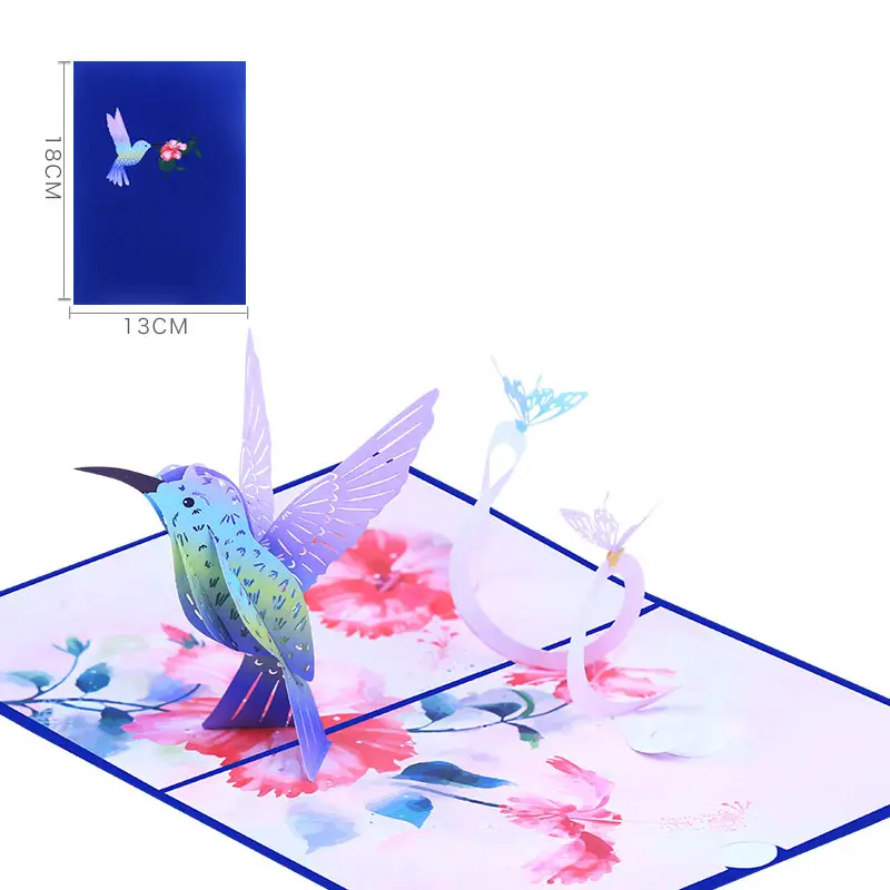 Yaratıcı renkli baskı mor Hummingbird kelebek 3D oyma Hollow tebrik kartı el yazısı doğum günü dilekleri kartları