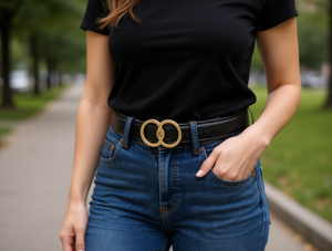 Cintura da donna con fibbia a placca da 2,5 cm, 110 cm, casual, in lega placcata - Product Image 2