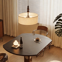 Lustre LED Tambour Moderne en Lin Bio avec Triple Orbe en Bois et Chaîne Réglable pour Grand Salon ou Salle à Manger