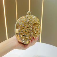 Sac de soirée rond personnalisé en strass et cristal, motif soleil éclatant, avec chaîne amovible – Vente en gros