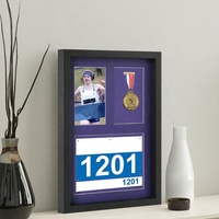 Cadre de présentation décoratif en bois pour médaille de marathon, avec impression UV, grand format, noir