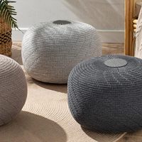 Grand pouf ottoman en acrylique tricoté, design bohème moderne, meuble de salon et chambre, 20" L x 15" H, marron, Chine