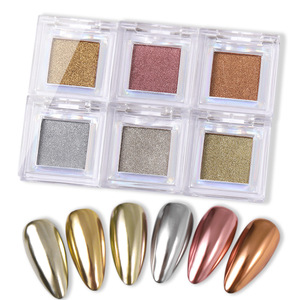 Art des ongles en acrylique argenté effet miroir magique avec poudre aurora et or titane solide, style effet miroir chromé - Product Image 2