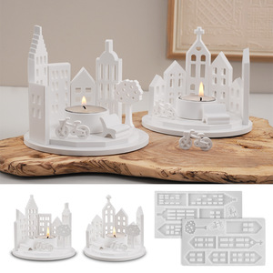 Molde de silicona DM1179 para candelabro de iglesia, molde redondo hueco para velas de té, moldes para cemento, yeso y resina artística - Product Image 2