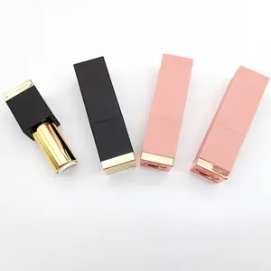 Tabung Lip Gloss Hitam dan Merah Muda, Paket Rias Wajah Tabung Lipstik Glasir Bibir Tabung Kosmetik dengan Topi Magnetik