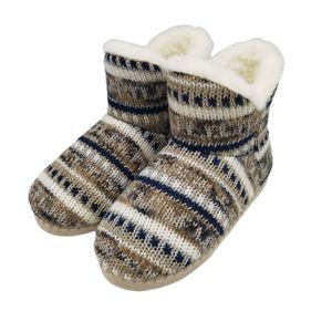 Woman Women Women's <strong>Ladies</strong> Winter Nordic Fair Isle Knitted Knit Fluffy Faux Fur Lined Indoor Home <strong>Booties</strong> Boots <strong>Slippers</strong> - Product Image 1