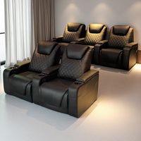 Ensemble de canapé de cinéma maison moderne en cuir véritable inclinable électrique lumières LED Table basse porte-gobelet extensible en bois