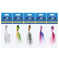 Umpan Pancing Bucktail Jig, Jig Rambut Putih dengan Mata Ikan 3D, Kail Tajam untuk Memancing Ikan Striper dan Flounder di Air Asin