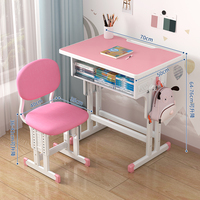Ensemble Chaise et Bureau d'Étude pour Enfants, Double Barre Réglable en Hauteur, Table Scolaire pour Enfants avec Tiroir de Rangement