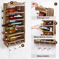 Étagère à alcool en bois avec support pour bouteilles, verres à pied, support pour whisky, rangement pour verres à vin, support mural pour verres à vin
