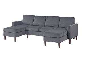 Ensemble de canapé en velours côtelé en forme de L, 3 pièces, avec pieds en bois, accoudoirs carrés, fonctions inclinables, housse amovible en gris foncé - Product Image 2