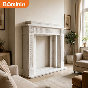 Manteau de cheminée décoratif en marbre blanc avec <span class=keywords><strong>frise</strong></span> cintrée et rosette florale pour salle d'exposition, hall, hôtel, villa, maison - Product Image 5