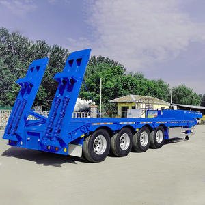 Semirremolque de camión de cama baja estándar al por mayor de fábrica, semirremolque de acero de <span class=keywords><strong>4</strong></span> <span class=keywords><strong>ejes</strong></span> con función de deslizamiento inclinable, semirremolque Lowboy - Product Image 4