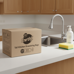 Sacchetti per la Spazzatura EarthX con Cordoncino, 13 Galloni, Bianchi, Confezione da 240, Sacchetti di Plastica per Uso Domestico - Product Image 2