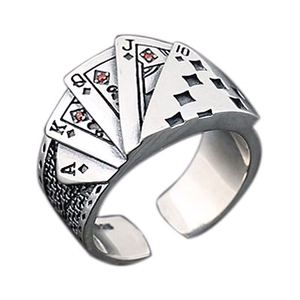 Anelli di Poker Punk 925 Sterling per le donne degli uomini divertente <span class=keywords><strong>Goth</strong></span> Hip Hop carta anello da dito di moda coppia carte anello aperto gioielli regalo - Product Image 2