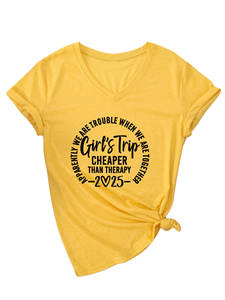 T-shirt oversize personnalisable pour femme - Chic décontracté, col en V, coupe ample, tendance streetwear - Product Image 2