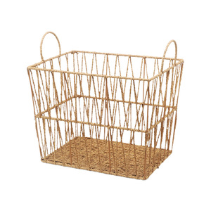 Woven <b>Storage</b> <b>Basket</b> Rectangle With Handles Handmade For Towel Clothing Toy Organization - Product Image 5