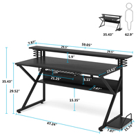 Pieds en métal modernes de haute qualité en forme de K Bureau de jeu d'ordinateur ergonomique Coin Grand bureau Table de jeu noire
