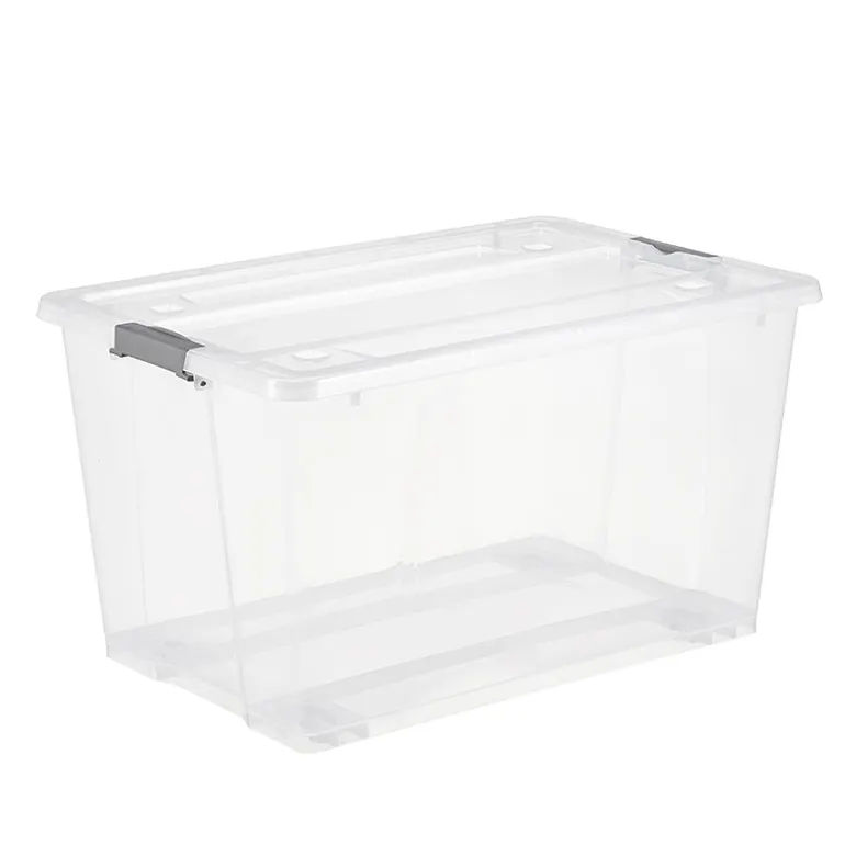 Hotsale 50l स्पष्ट प्लास्टिक फ़ोल्डर ढक्कन और पहियों के साथ भंडारण बॉक्स
