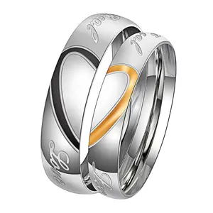 Anéis de casamento, decoração de casamento, amor real, gravado em aço inoxidável, conjunto de casal, noivado