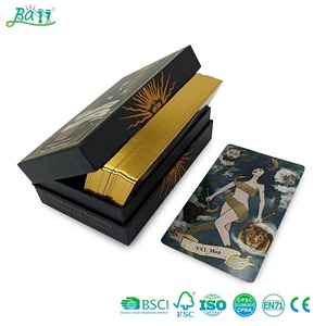 Cartes de tarot personnalisées de haute qualité, épaisses, luxueuses, avec bordure dorée, design personnalisé, 78 pièces, ensemble complet, bordure dorée, avec guide - Product Image 1