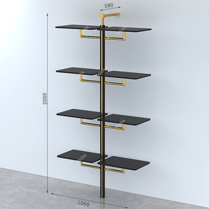 Étagère de <span class=keywords><strong>magasin</strong></span> de vêtements en métal doré brillant personnalisée, support à sacs en acier inoxydable, présentoir mural pour chaussures, présentoir pour chaussures et sacs - Product Image 3