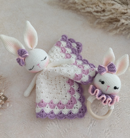 Couleur violet clair Amigurumi lapin couette pour bébé cadeaux d'anniversaire main Crochet lapin couverture mignon hochet jouets
