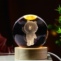 Vente en gros transfrontalière : Boule de cristal blanche lumineuse avec gravure intérieure 3D de dessin animé, veilleuse et ornement de bureau, cadeau créatif
