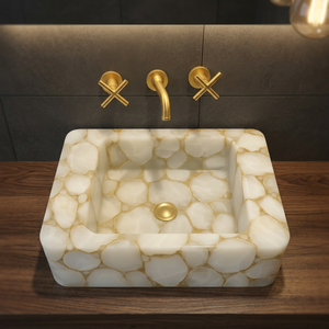 Elegante Lavabo de Baño de Resina y Cuarzo con Superficie Pulida Resistente al Agua, Fácil de Limpiar, Lavabo Moderno - Product Image 1