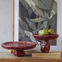 Plateau à fruits en céramique décoratif moderne de luxe, rond, fait main, avec décor en relief, pour la décoration de la maison