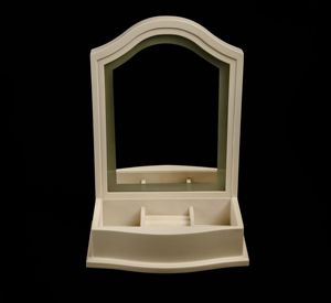 Petite table de maquillage en bois avec miroir et éclairage LED pour femmes et filles, boîte à bijoux pour bagues, colliers, bracelets, couleur ivoire, finition mate - Product Image 6