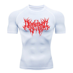 T-shirts de compression à séchage rapide et haute élasticité personnalisés pour hommes, manches courtes, course à pied, gym, fitness, boxe, vêtements de sport, look sportif - Product Image 2