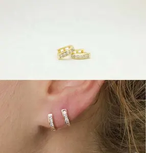 Wholesale 2024 high quality 925 silver cubic zirconia 12mm mini cz Rectangle hoop earring