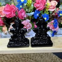 Cristal naturel artisanat sculptures noir obsidienne Ganesha pour cadeau décoration de la maison guérison